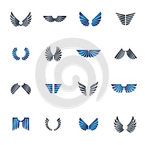 Freedom Wings emblems set. Heraldic Coat of Arms decorative logos isolated vector .
