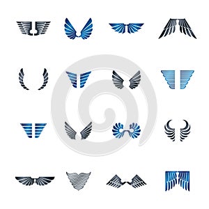 Freedom Wings emblems set. Heraldic Coat of Arms decorative logos isolated vector illustrations