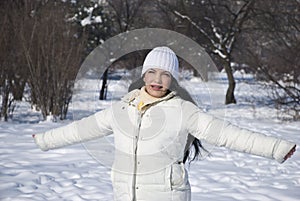 Freedom woman in winter season