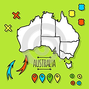 Freehand Australia travel map on green background