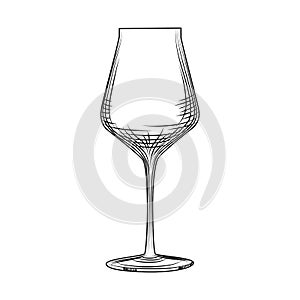 Freehand classic empty wine glass sketch. Engraving style