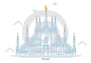 A freehand design of the Duomo of Milan, view of the Milan Cathedral. Lombardy. Italy