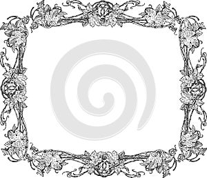Freehand drawing of decorative floral frame from vine branches