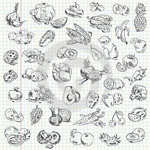 Freehand drawing fruit and vegetables