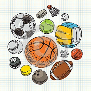 Freehand drawing sport balls