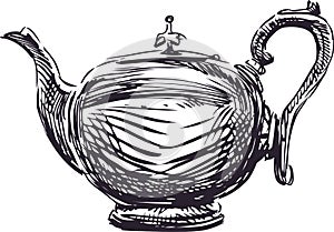 Freehand drawing of vintage tea kettle