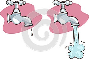 Freehand drawn cartoon running faucet