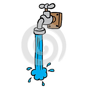 Freehand drawn cartoon running faucet