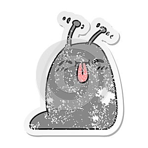 freehand drawn distressed sticker cartoon of a happy kawaii slug