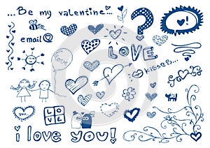 Freehand elements with love / doodles set / vector photo