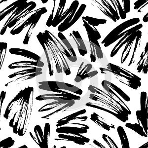 Freehand ink scrawls, scratches vector seamless pattern