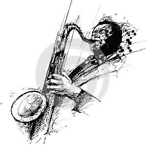 Freehanding drawing of a jazz saxophonist photo