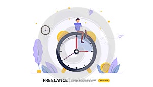 Freelance concept. freelancer teleworking or work at home. people character working with laptop. flat template for web landing