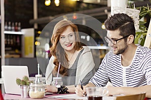 Freelance couple enjoying coffee break