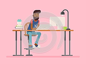 Freelance designer, CG artist character in flat style