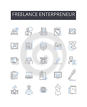 Freelance enterpreneur line icons collection. Solo-preneur, Independent contractor, Self-employed, Freelance worker