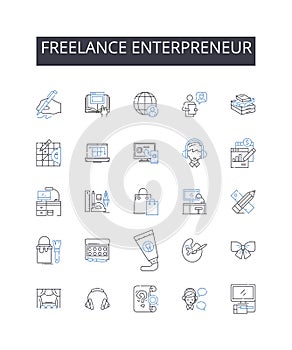 Freelance enterpreneur line icons collection. Solo-preneur, Independent contractor, Self-employed, Freelance worker