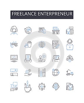 Freelance enterpreneur line icons collection. Solo-preneur, Independent contractor, Self-employed, Freelance worker photo