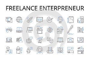 Freelance enterpreneur line icons collection. Solo-preneur, Independent contractor, Self-employed, Freelance worker photo