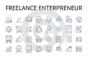 Freelance enterpreneur line icons collection. Solo-preneur, Independent contractor, Self-employed, Freelance worker photo