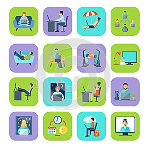 Freelance Flat Color Icon Set