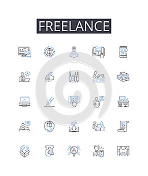 Freelance line icons collection. Independent contractor, Consultant, Self-employed, Soloist, Entrepreneur, Solopreneur