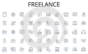 Freelance line icons collection. Valid, Certified, Accredited, Permitted, Licensed, Entitled, Endorsed vector and linear