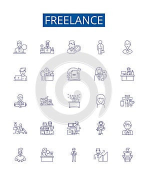 Freelance line icons signs set. Design collection of Freelancer, Contractor, Outsourcing, Remote, Autonomous, Self