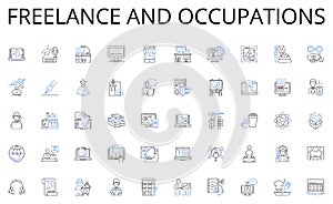 Freelance and occupations line icons collection. Eloquence, Conviction, Empathy, Persuasion, Inspiration, Motivation