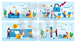 Freelance and Office Work Flat Vector Concepts Set