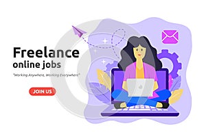 Freelance online job design concept. Freelancer develops business application online.