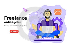 Freelance online job design concept. Freelancer develops business application online.