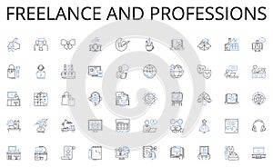 Freelance and professions line icons collection. Mastery, Proficiency, Expertness, Adeptness, Skillfulness, Finesse photo