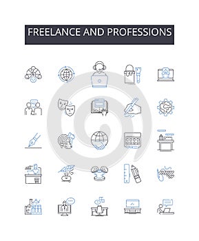 Freelance and professions line icons collection. Synergy, Unity, Cohesion, Collaboration, Teamwork, Synchronicity photo