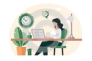 Freelance woman working on laptop at home. remote work concept. Flat vector illustration AI generated