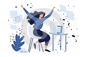 Freelance woman working on laptop at home. remote work concept. Flat vector illustration AI generated