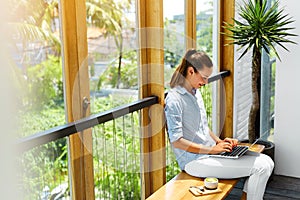 Freelance Work. Freelancer Woman Working On Laptop Computer. Business