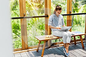 Freelance Work. Freelancer Woman Working On Laptop Computer. Business