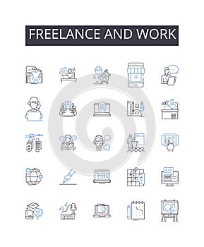 Freelance and work line icons collection. Independent, Contractual, Part-time, Project-based, Temporarily employed, Self