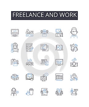 Freelance and work line icons collection. Independent, Contractual, Part-time, Project-based, Temporarily employed, Self