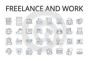 Freelance and work line icons collection. Independent, Contractual, Part-time, Project-based, Temporarily employed, Self