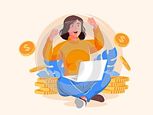 freelance workers sitting relaxed working with laptop and making a lot of money