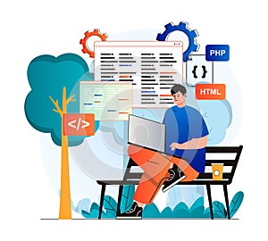 Freelance working concept in modern flat design.