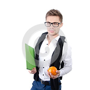 Freelance. Young man working and study.  Young attractive student.