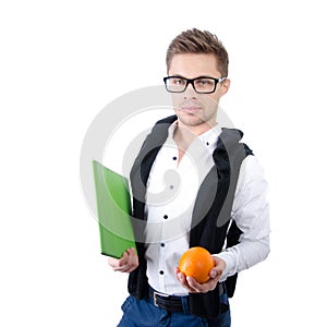 Freelance. Young man working and study.  Young attractive student.