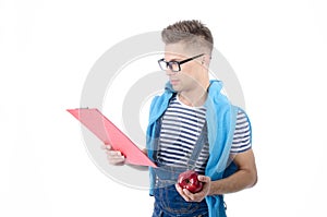 Freelance. Young man working and study.  Young attractive student.