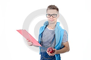 Freelance. Young man working and study.  Young attractive student.