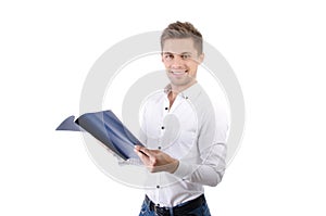 Freelance. Young man working and study.  Young attractive student.