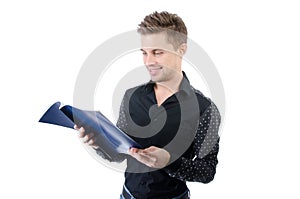 Freelance. Young man working and study.  Young attractive student.