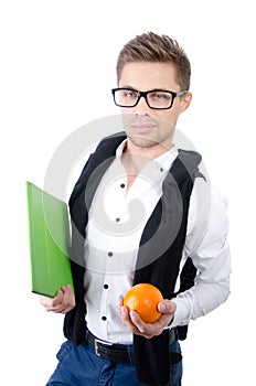 Freelance. Young man working and study.  Young attractive student.